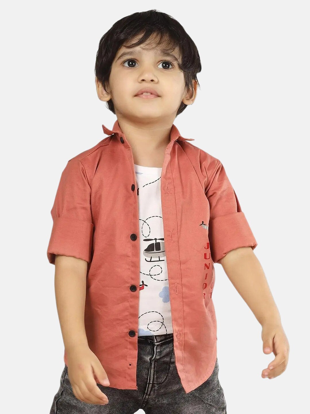 

Polka Tots Boys Graphic Printed Cotton Casual Shirt, Peach