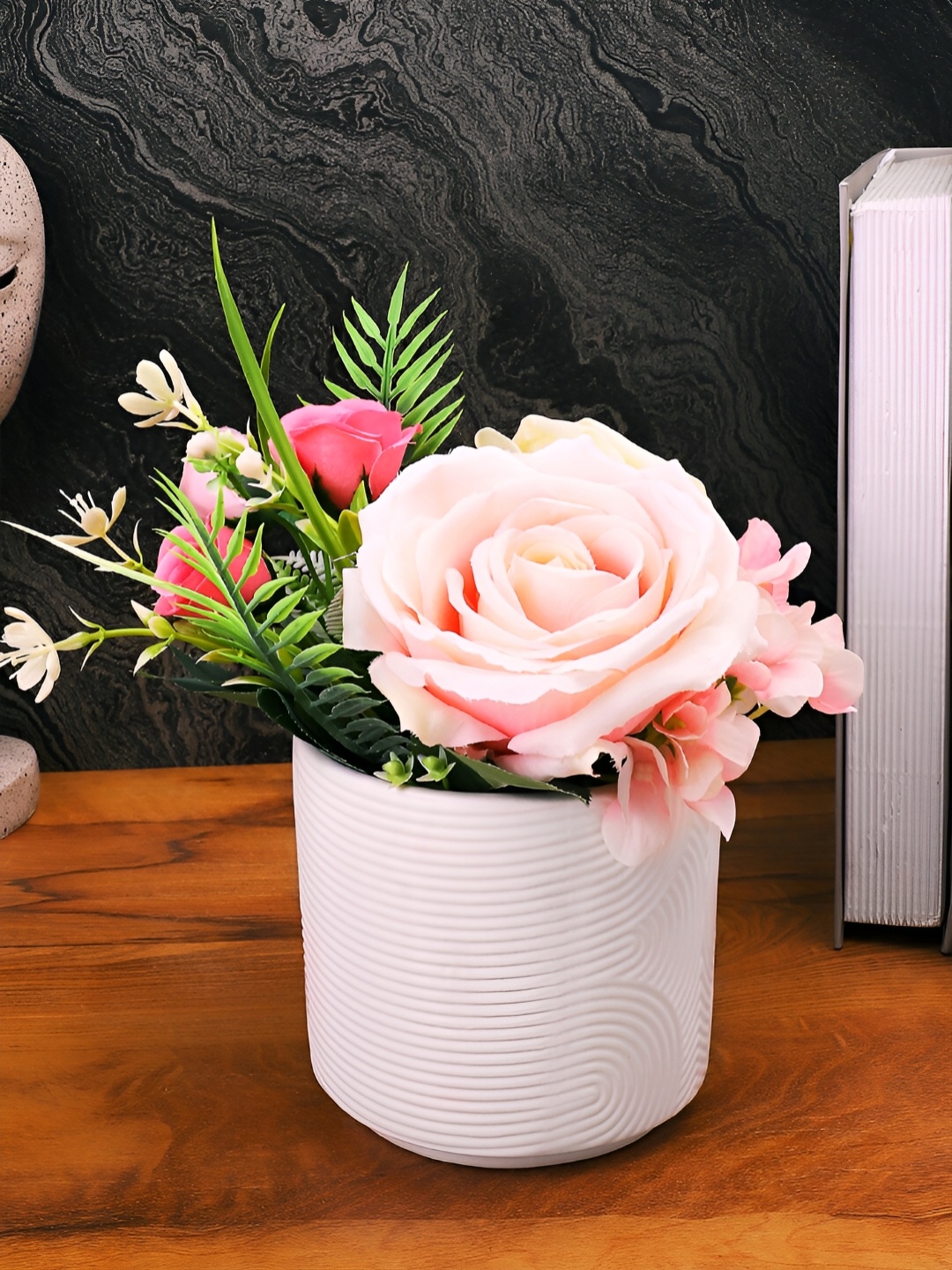 

TAYHAA White Textured Ceramic Planter