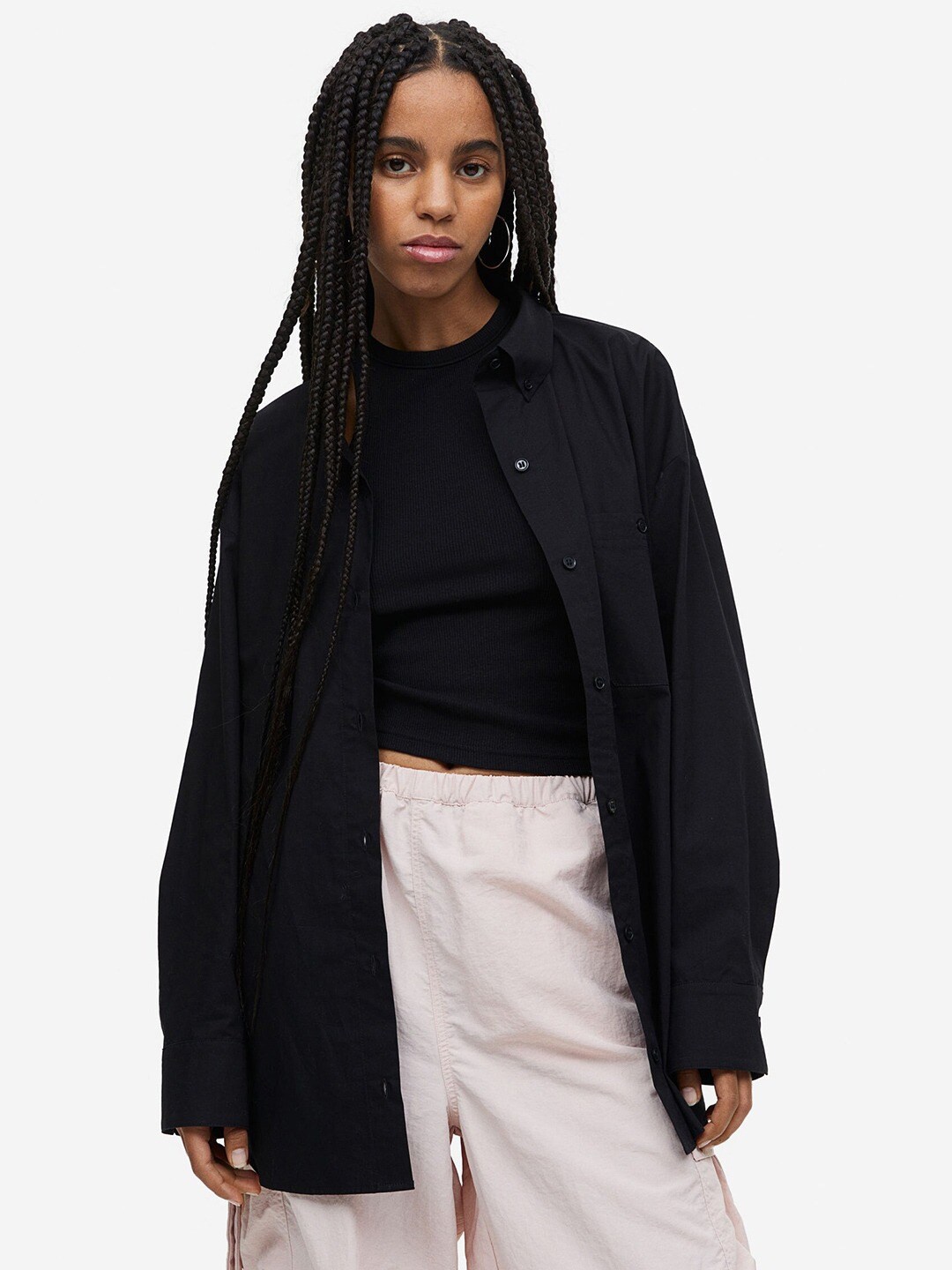 

Fab Star Comfort Oversized Pure Cotton Casual Shirt, Black
