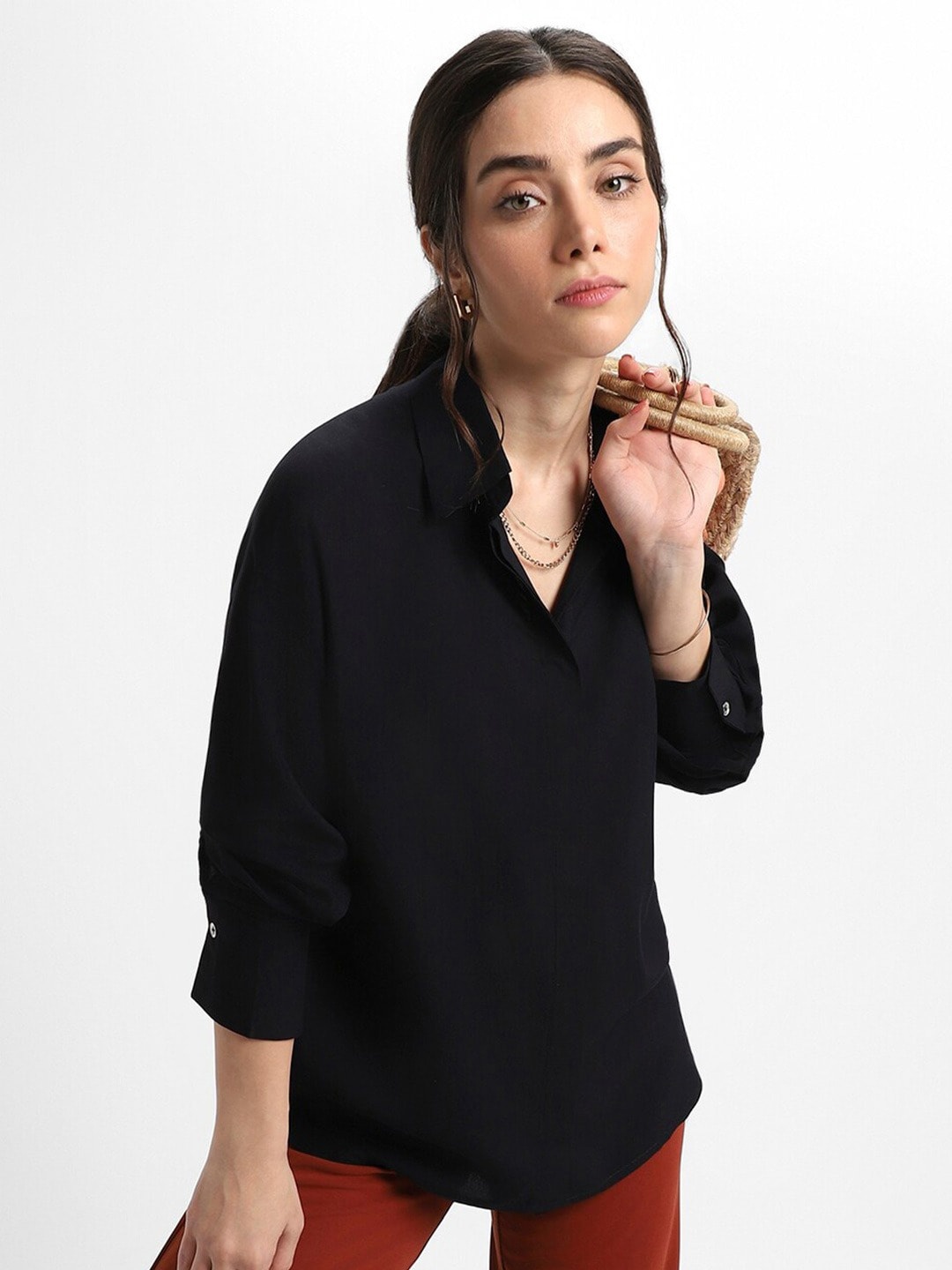 

Fab Star Comfort Oversized Cotton Casual Shirt, Black