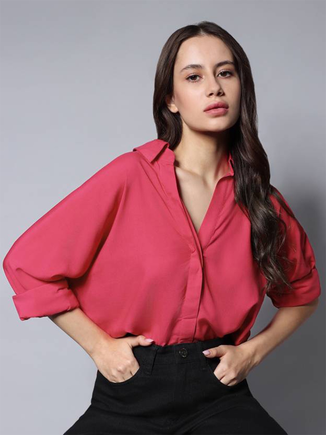 

Fab Star Comfort Oversized Cotton Casual Shirt, Pink