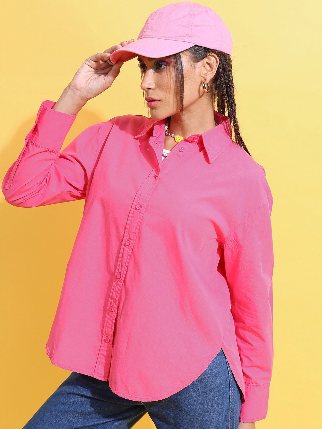 

Fab Star Comfort Oversized Cotton Casual Shirt, Pink
