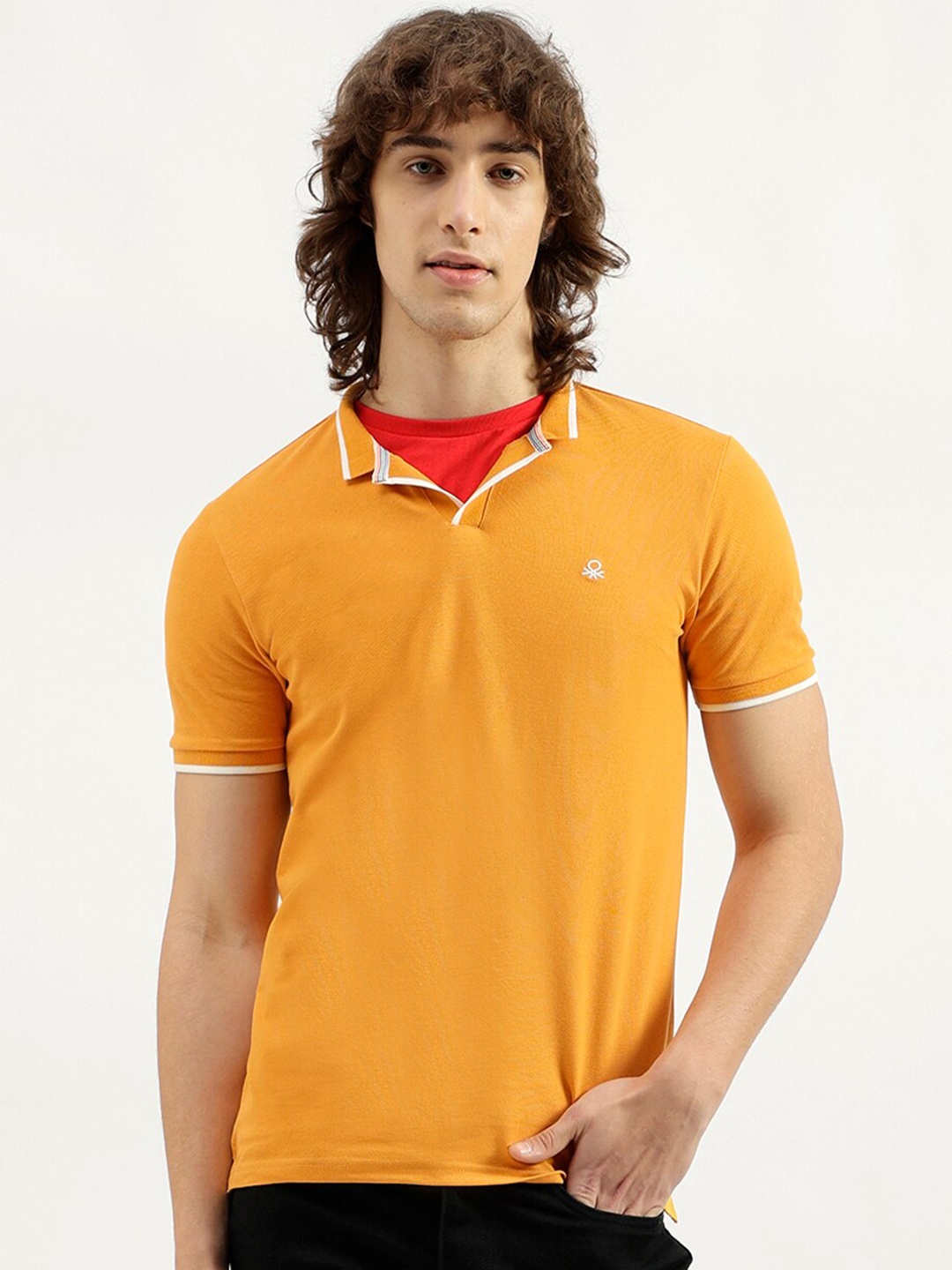 

United Colors of Benetton Polo Collar Short Sleeves Cotton T-shirt, Yellow
