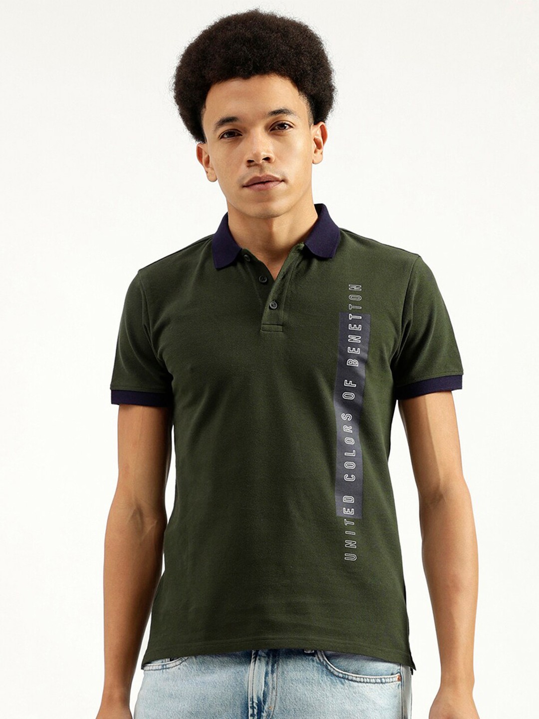 

United Colors of Benetton Polo Collar Short Sleeves Pure Cotton T-shirt, Green