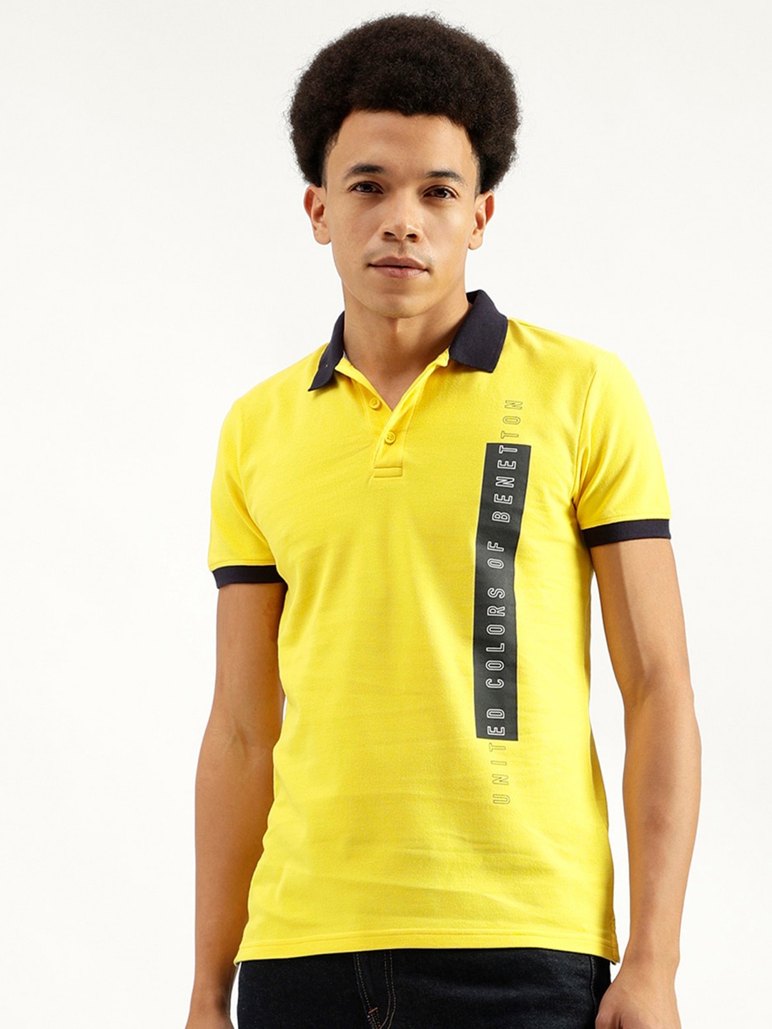 

United Colors of Benetton Printed Polo Collar Pure Cotton Regular Fit T-shirt, Yellow