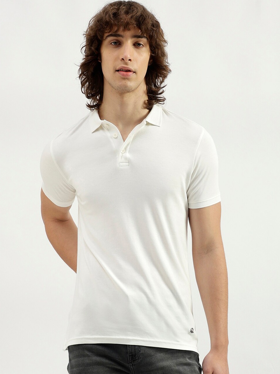 

United Colors of Benetton Polo Collar Short Sleeves Pure Cotton T-shirt, White