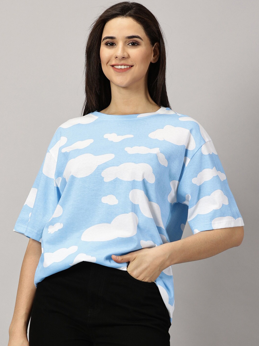 

Rodzen Printed Pure Cotton Oversized T-shirt, Blue