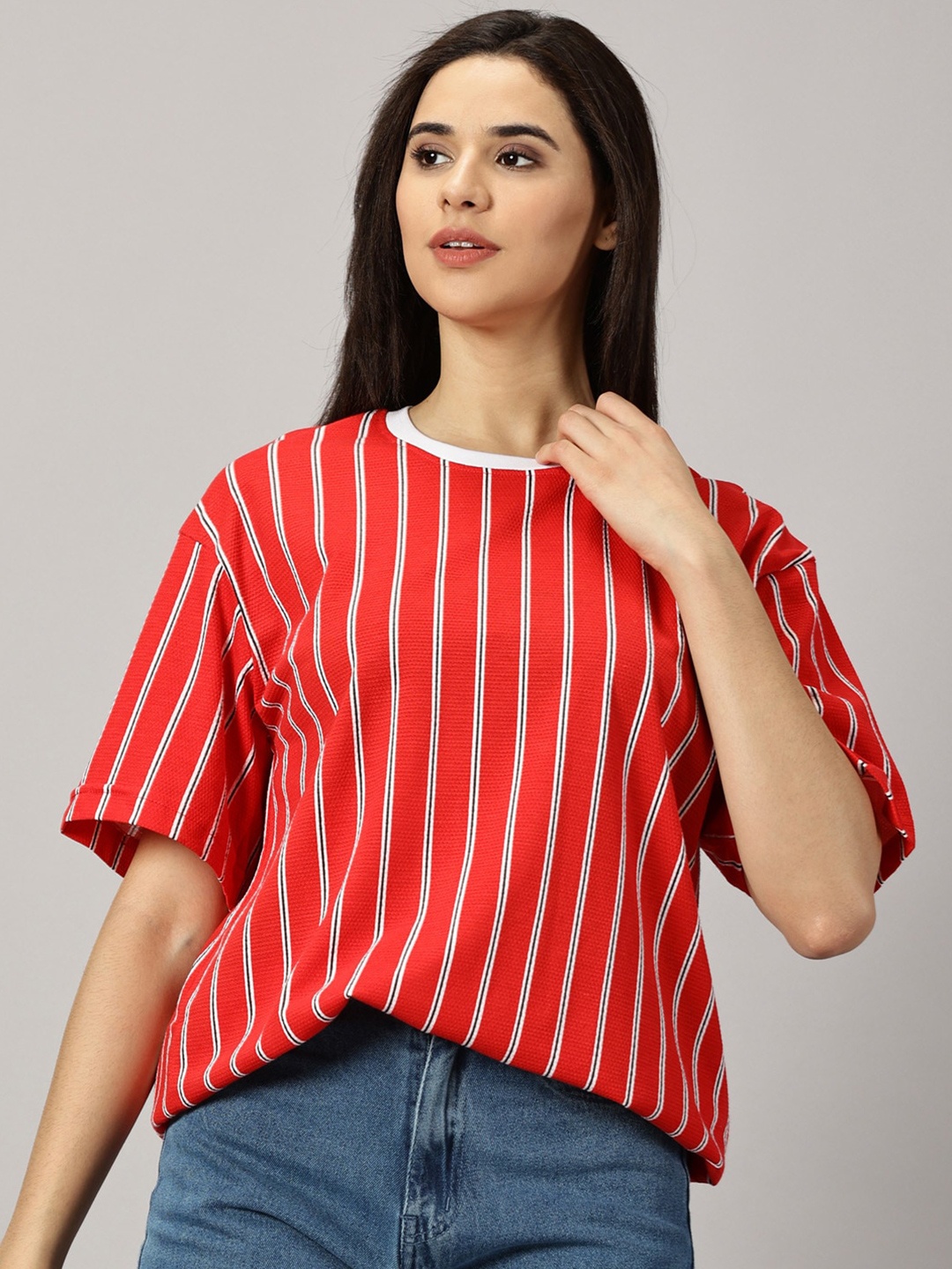 

Rodzen Striped Pure Cotton T-shirt, Red