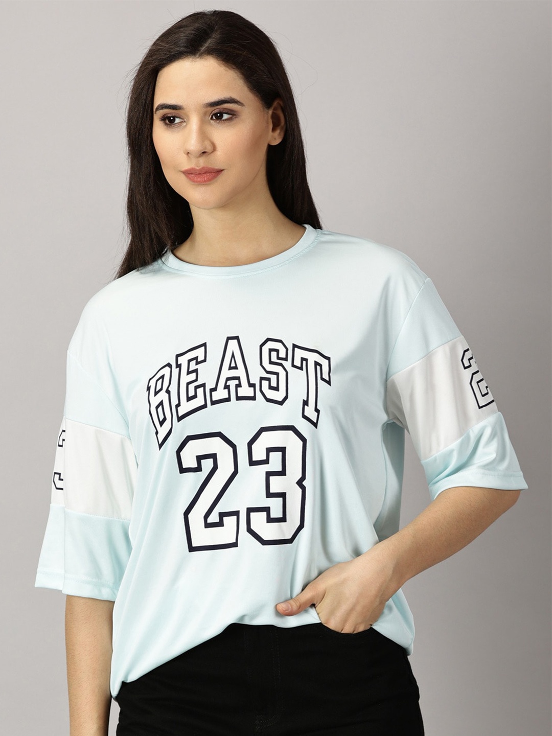 

Rodzen Typography Printed Oversized T-shirt, Blue