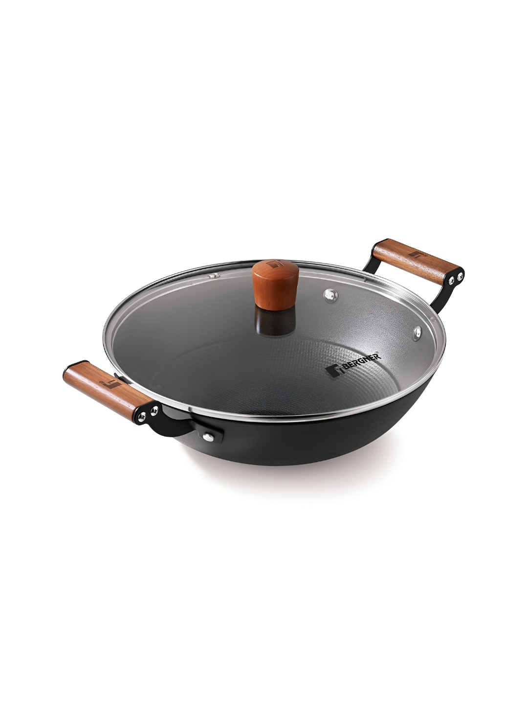 

BERGNER Black Cast Iron Induction Base Kadhai With Glass Lid, 1.4 L