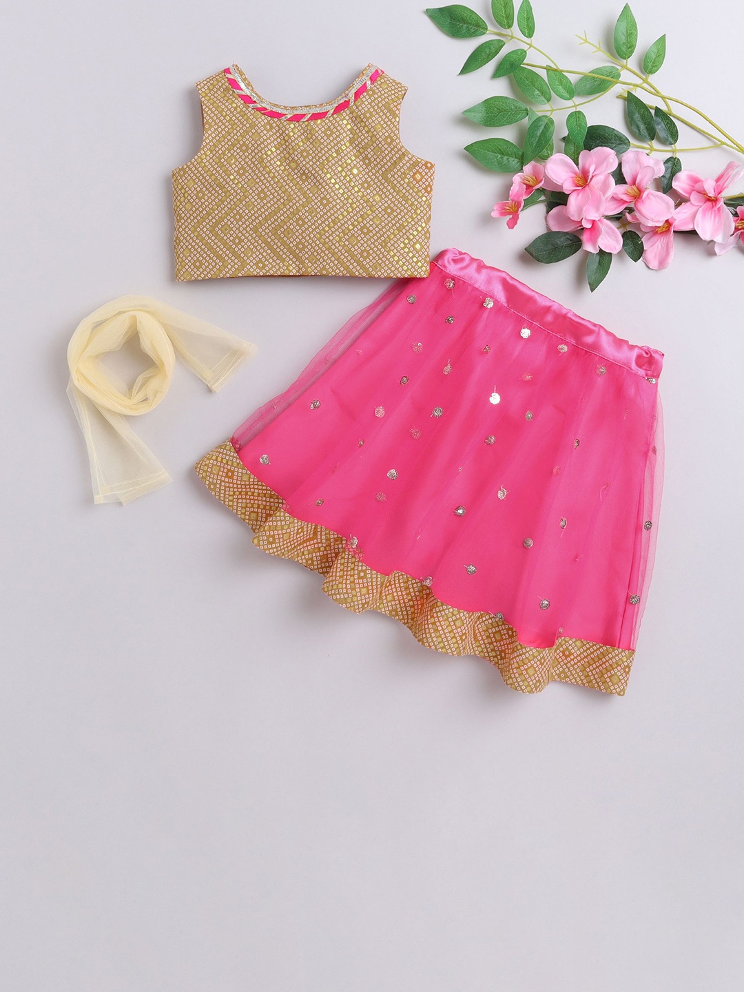 

MANY FROCKS & Girls Embellished Sequinned Ready To Wear Lehenga Choli, Pink