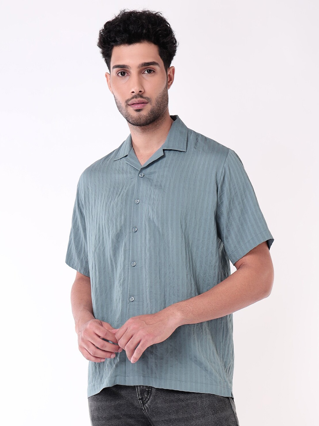 

Beyoung Classic Cotton Striped Casual Regular Fit Shirt, Grey