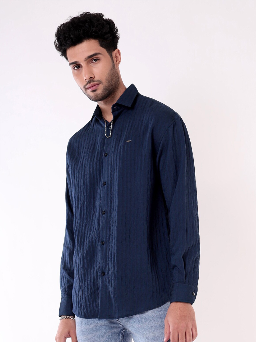 

Beyoung Classic Oversized Vertical Stripes Cotton Casual Shirt, Blue