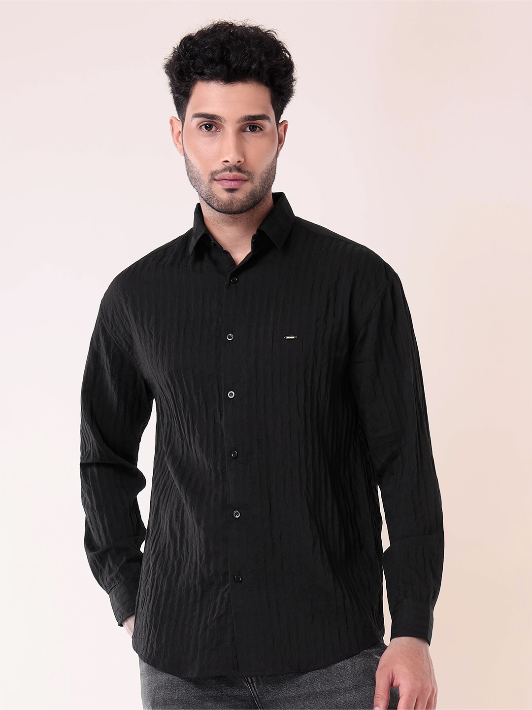 

Beyoung Classic Oversized Vertical Stripes Cotton Casual Shirt, Black