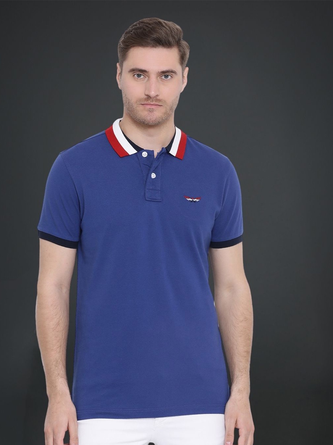 

AXMANN Polo Collar Short Sleeves Cotton T-shirt, Navy blue