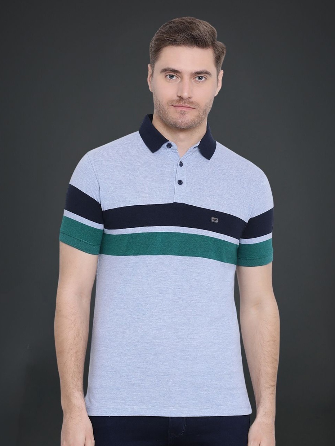 

AXMANN Striped Polo Collar Short Sleeves T-shirt, Blue