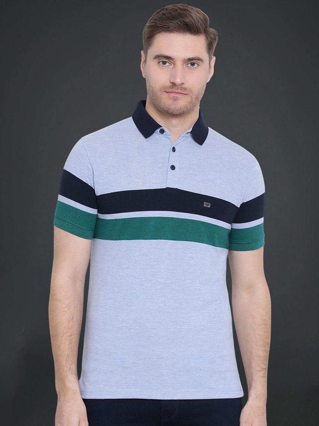 

AXMANN Striped Polo Collar T-shirt, Blue