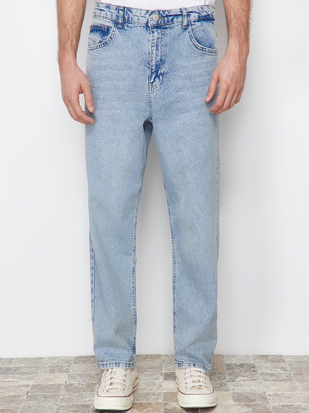 

Trendyol Men Mi-Rise Clean Look Heavy Fade Cropped Stretchable Jeans, Blue