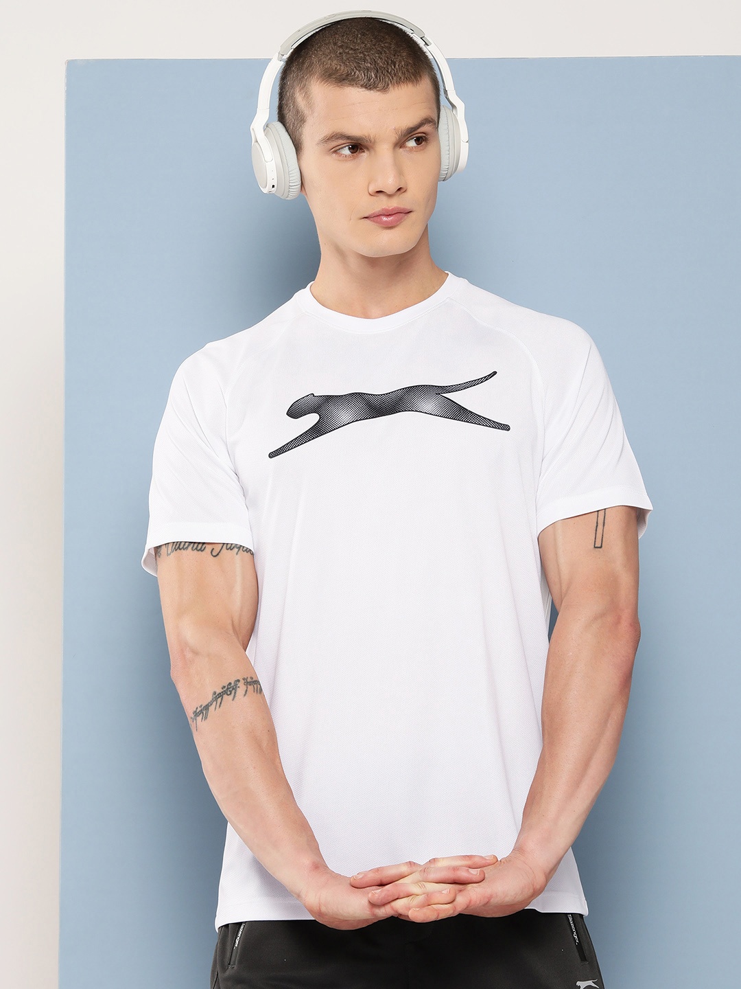

Slazenger Men Brand Logo Printed Ultra-Dry Running T-shirt, White