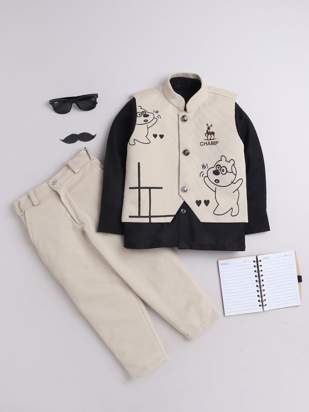 

BAESD Boys Three Piece Single Breasted Printed Suit, Beige