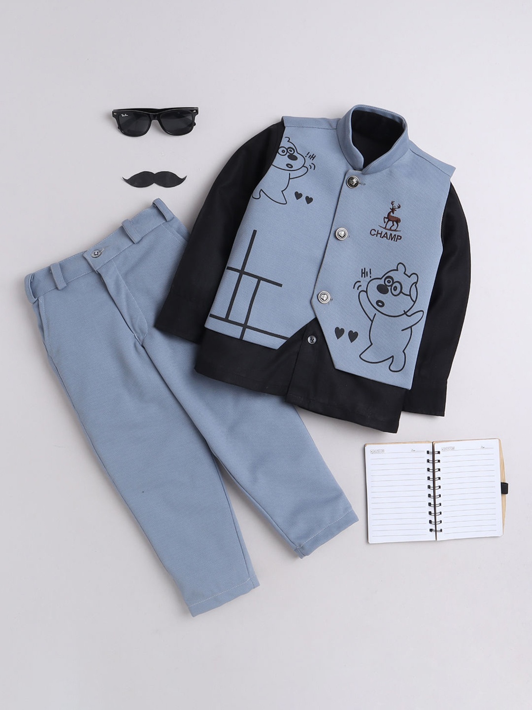 

BAESD Boys 3-Peices Shirt With Waistcoat & Coordinating Trousers Suits, Blue