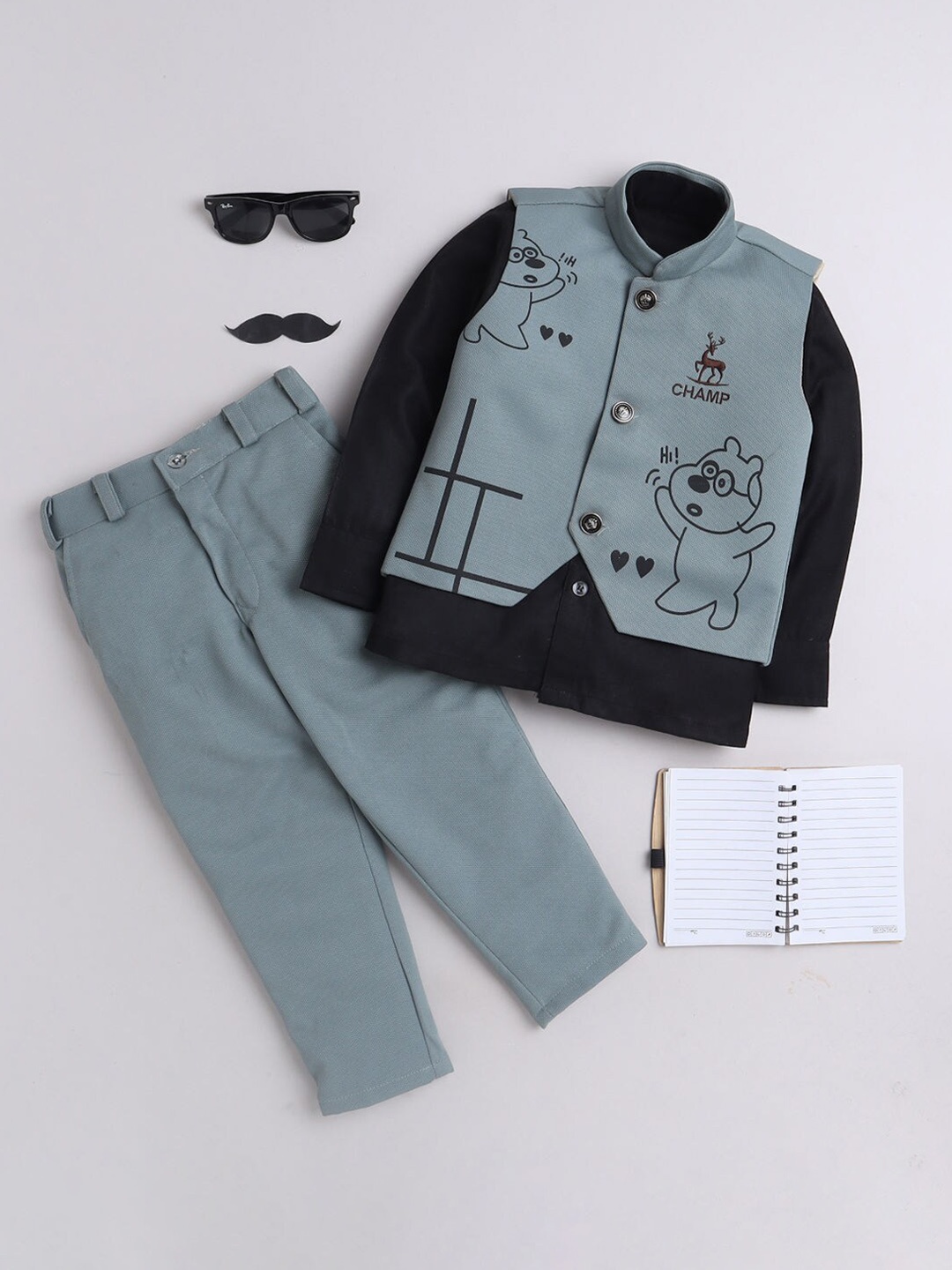 

BAESD Boys Printed Single-Breasted Three-Piece Party Suit, Sea green