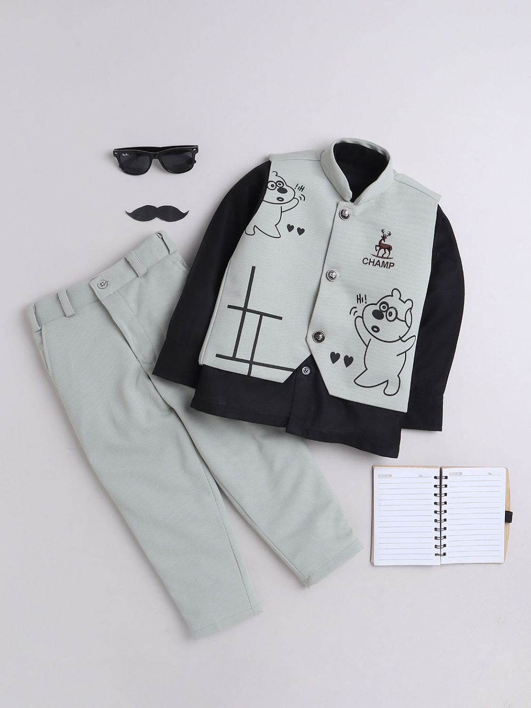 

BAESD Boys Printed Single-Breasted Three-Piece Party Suit, Green