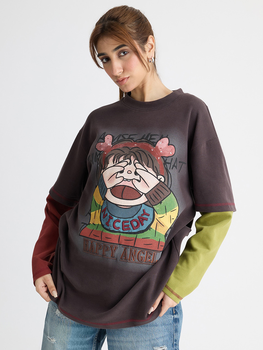 

FREAKINS Graphic Printed Pullover Sweatshirt, Brown