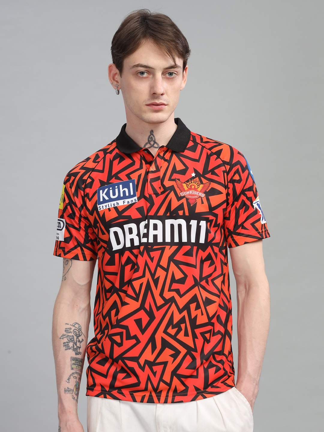 

WROGN Printed Polo Collar SRH Replica Jersey T-shirt, Orange