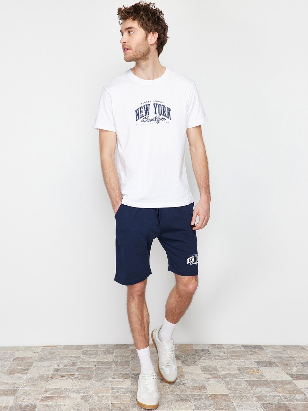 

Trendyol Typography Printed Pure Cotton T-shirt & Shorts, White
