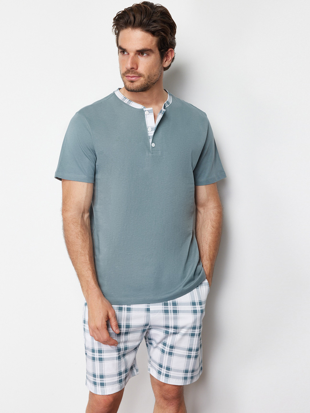 

Trendyol Men Printed Pure Cotton Night suit, Green