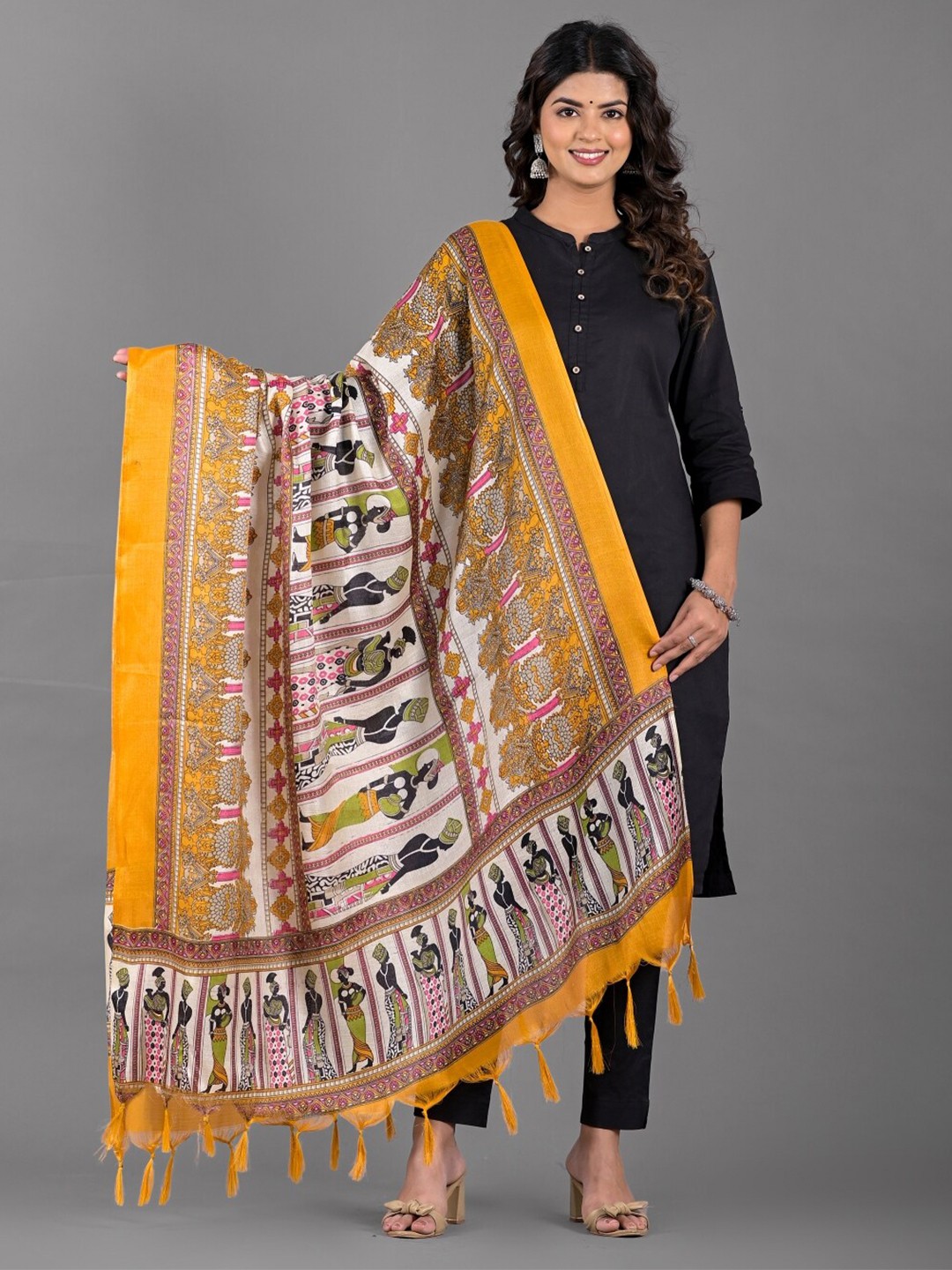 

Apratim Ethnic Motifs Printed Dupatta, Yellow