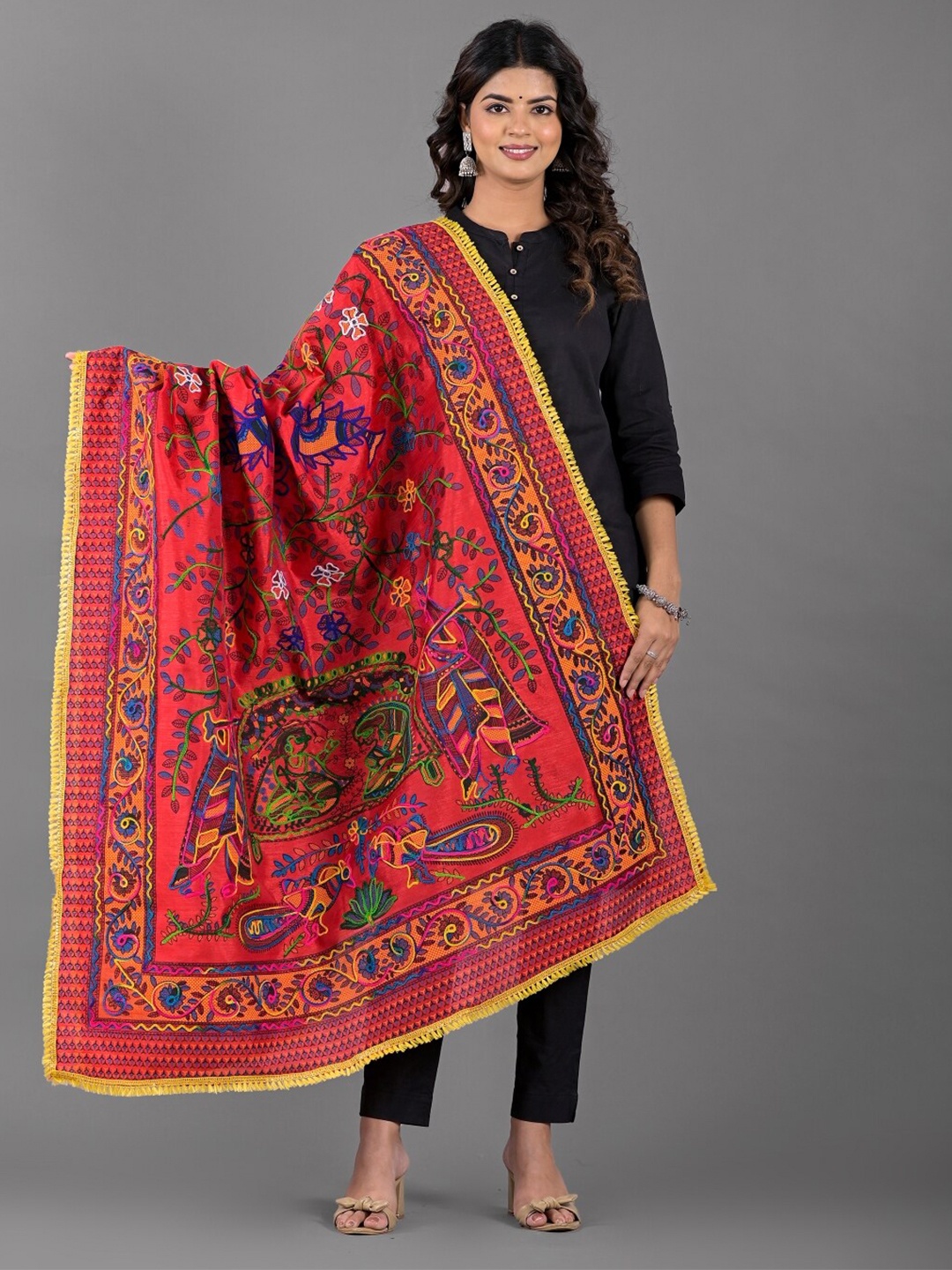 

Apratim Ethnic Motifs Printed Dupatta, Red