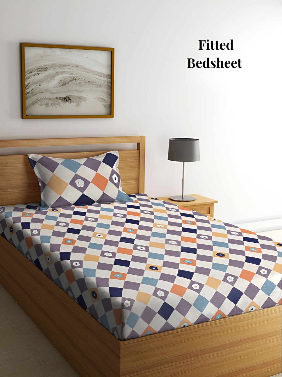 

Arrabi White & Grey Geometric 300 TC Fitted Single Bedsheet With 1 Pillow Cover