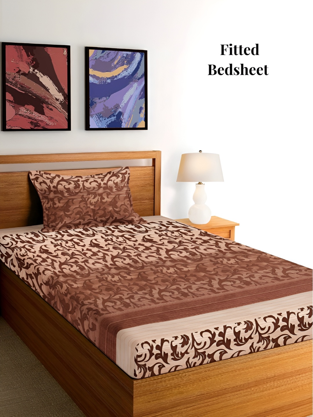 

Arrabi Brown Ethnic Motifs 300 TC Fitted Single Bedsheet With 1 Pillow Cover