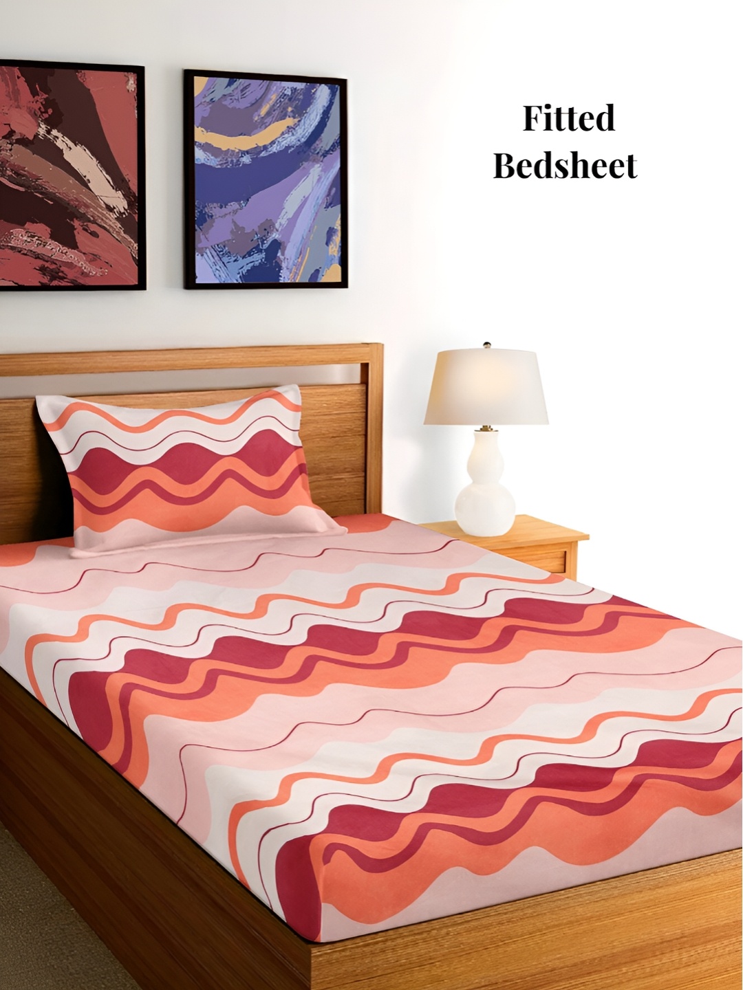 

Arrabi Pink & White Striped 300 TC Single Fitted Bedsheet With 1 Pillow Cover