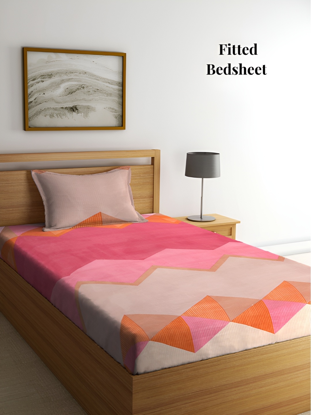 

Arrabi Red & Pink Geometric 300 TC Single Fitted Bedsheet With 1 Pillow Cover