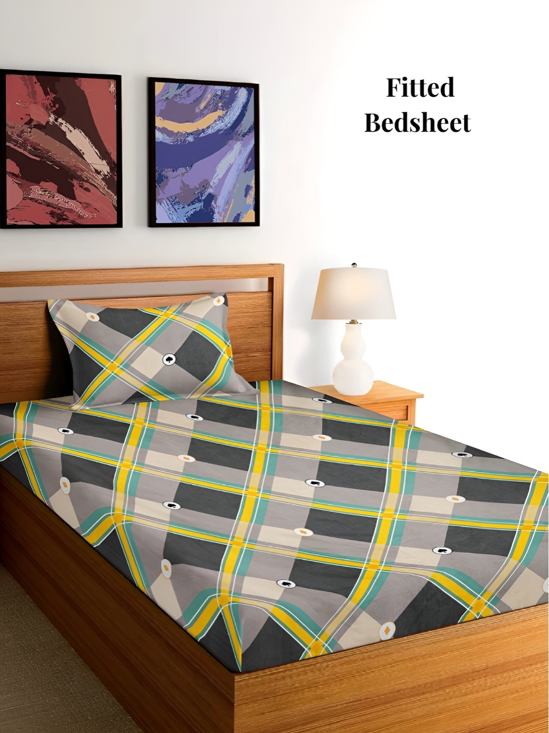 

Arrabi Grey & Mustard Geometric 300 TC Fitted Single Bedsheet With 1 Pillow Cover