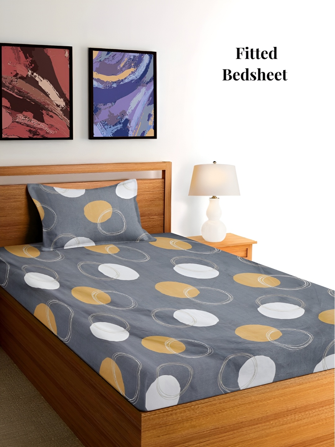 

Arrabi Grey & White Geometric 300 TC Single Fitted Bedsheet With 1 Pillow Cover