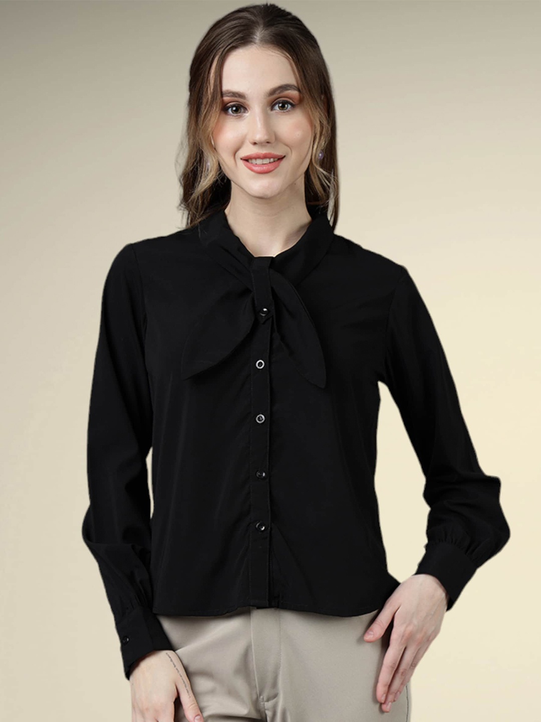 

FITHUB Collarless Knitted Weave Cotton Casual Shirt, Black