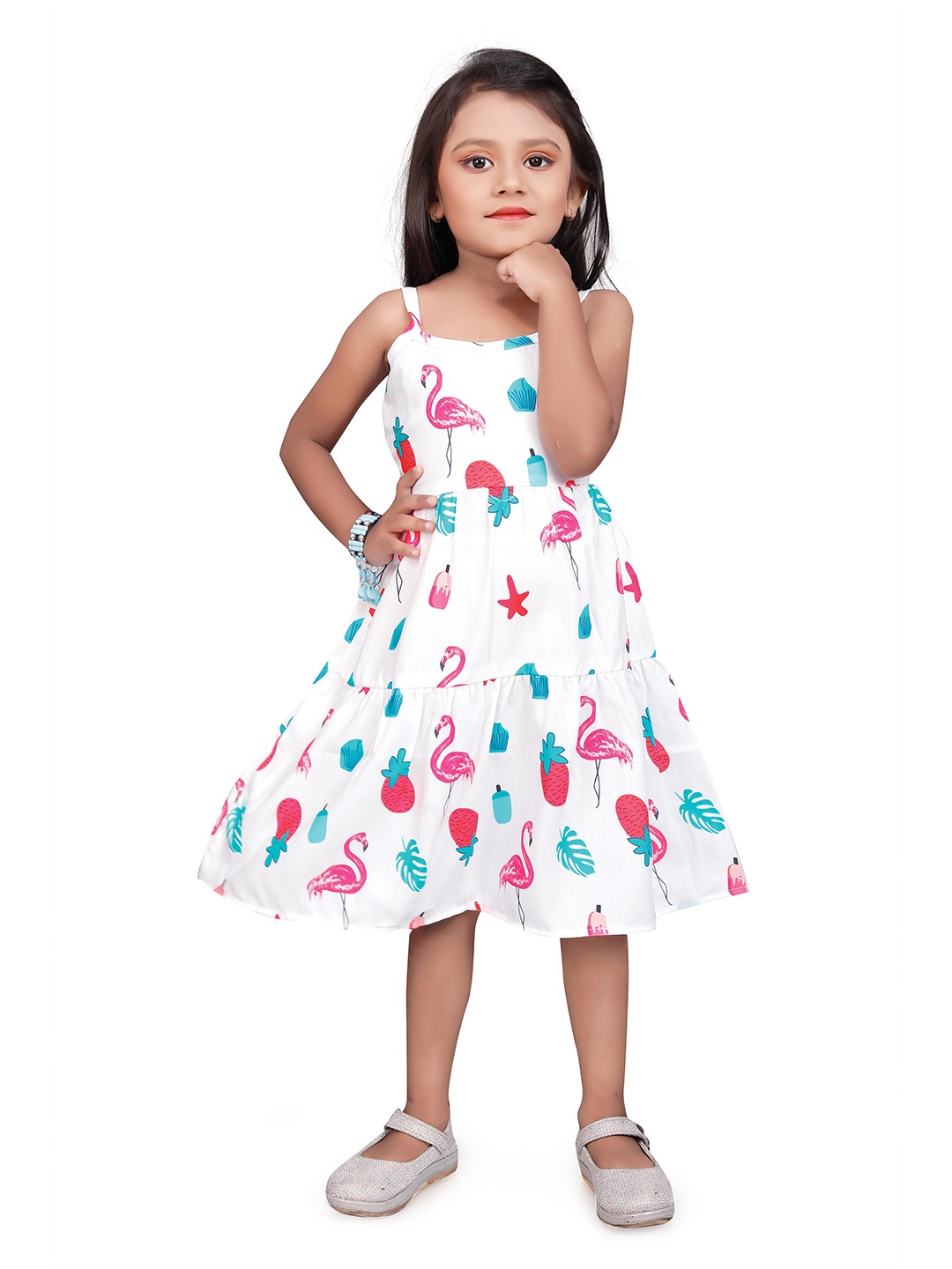 

SWAADHI Girls Printed Fit & Flare Dress, White