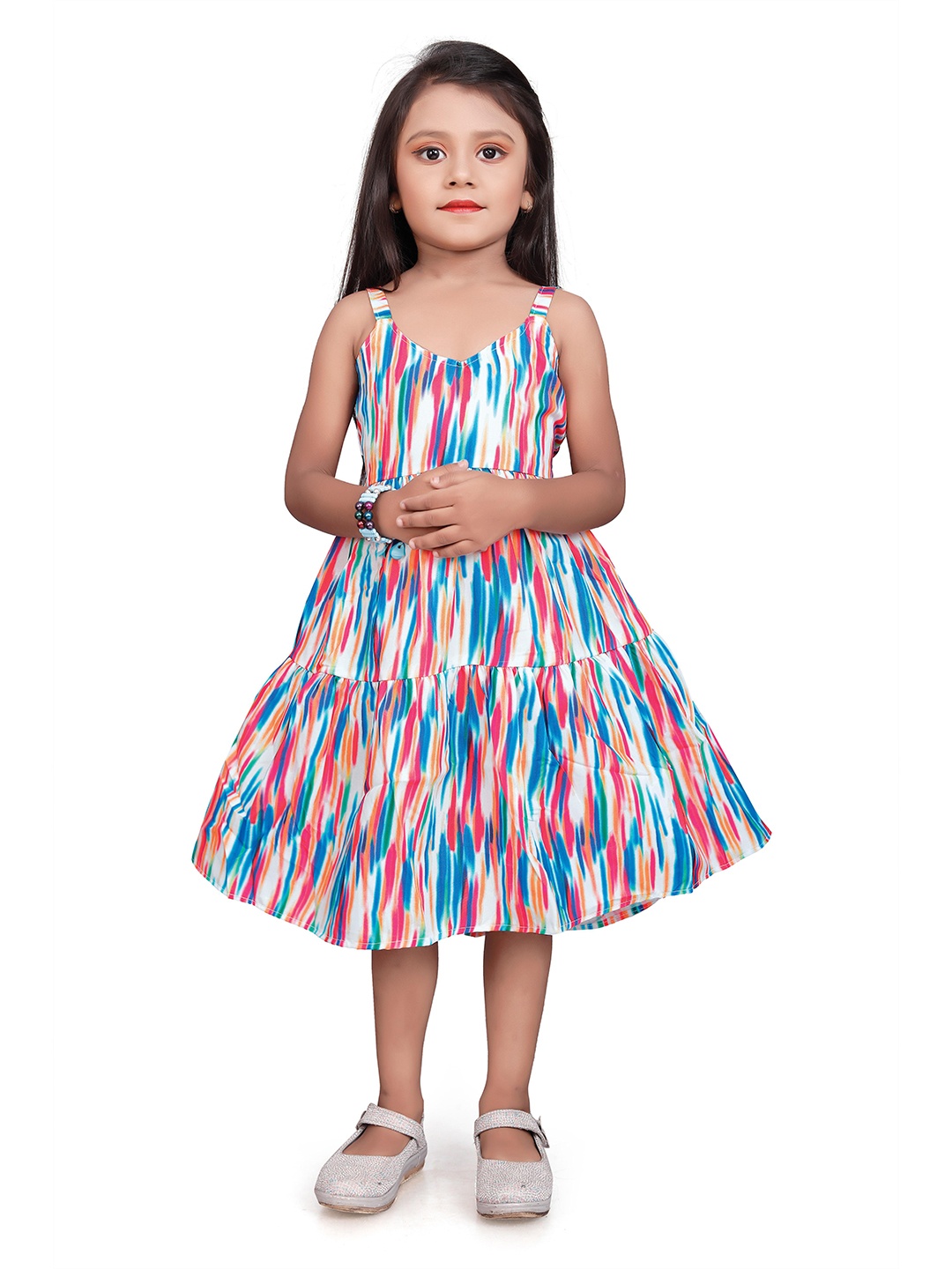 

SWAADHI Girls Abstract Print Shoulder Strap Cotton Fit & Flare Dress, White