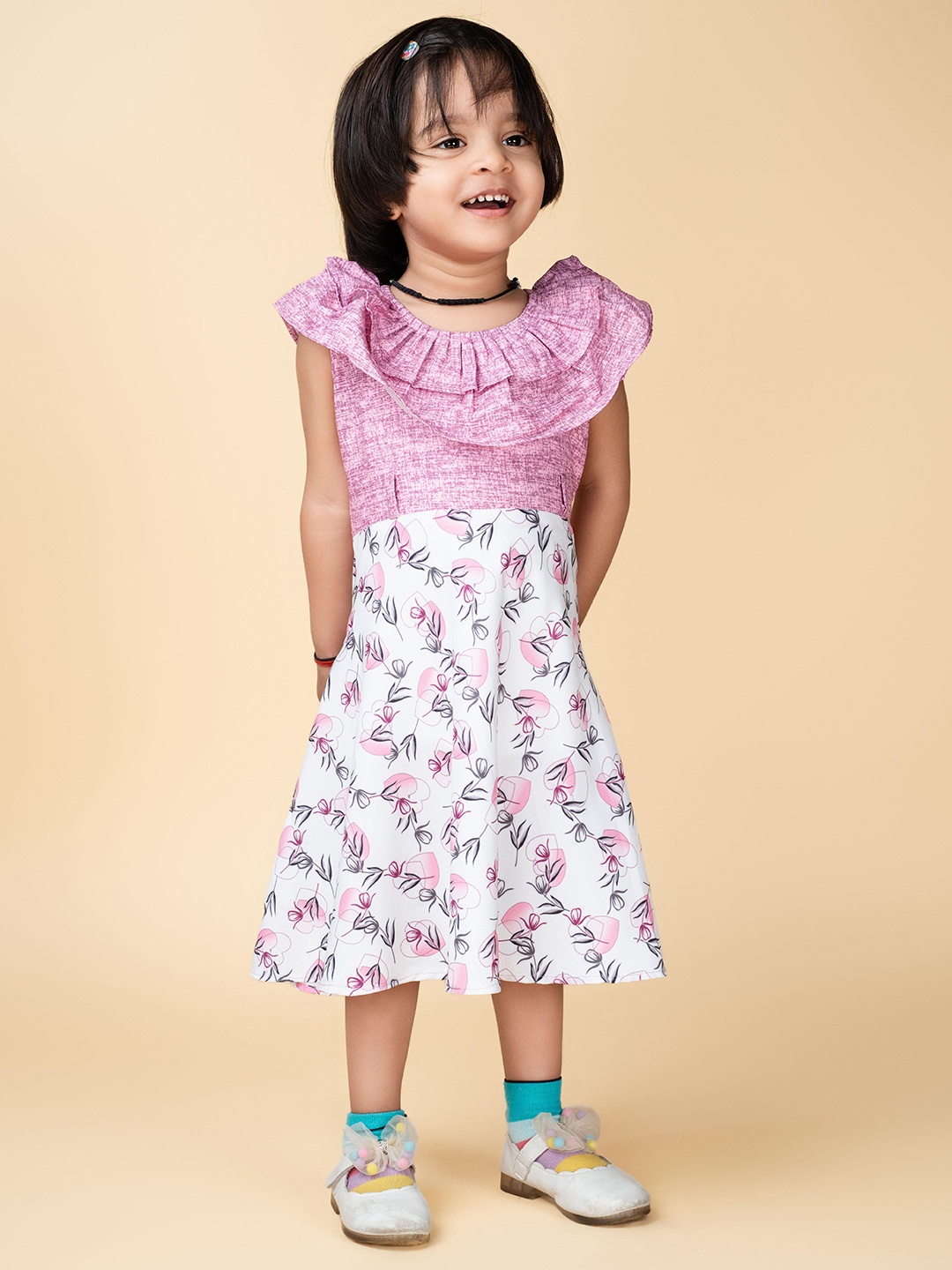 

SWAADHI Girls Floral Print Fit & Flare Cotton Dress, Pink