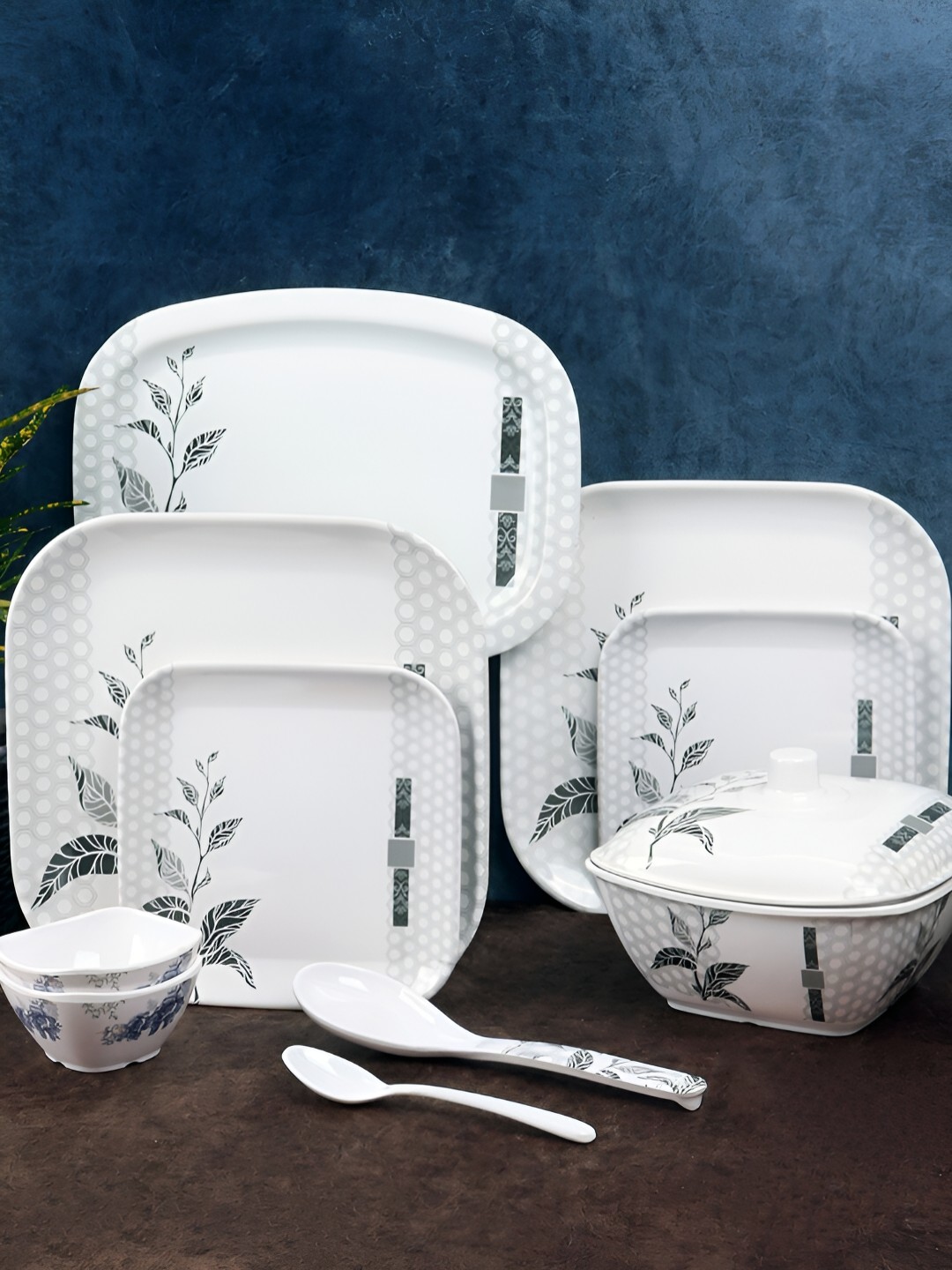 

Aura White 40 Pcs Square Floral Melamine Double Coated Dinner Set