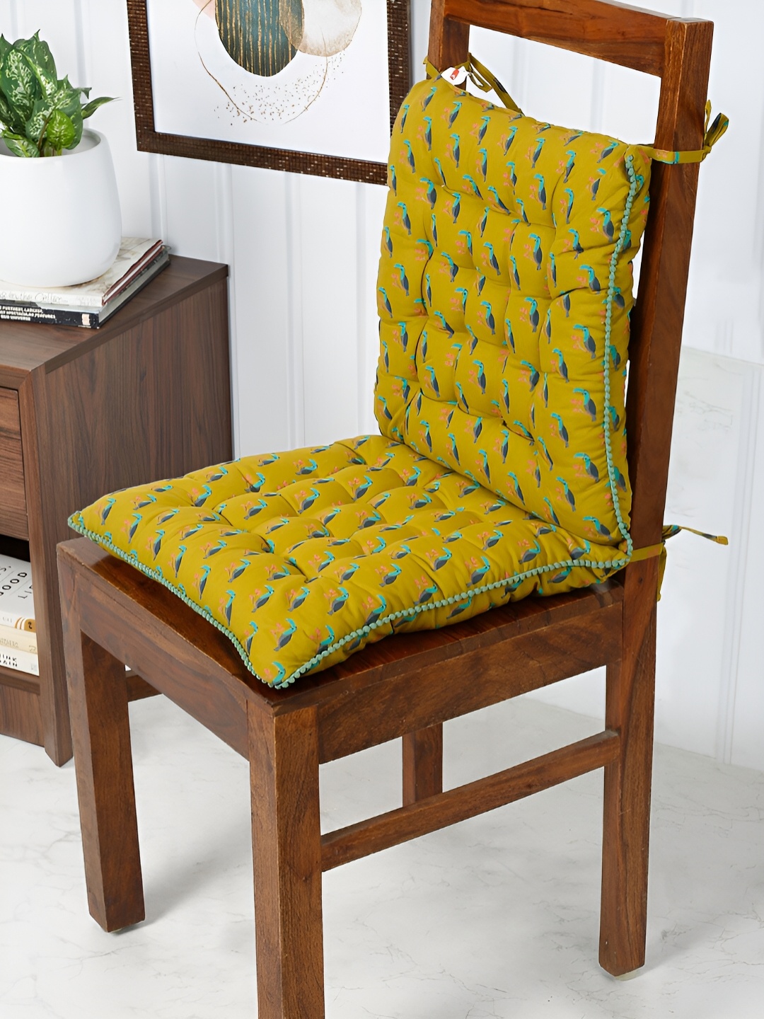 

TARAN LIVING 2-Pcs Lime Green & Blue Printed Cotton Chair Pads