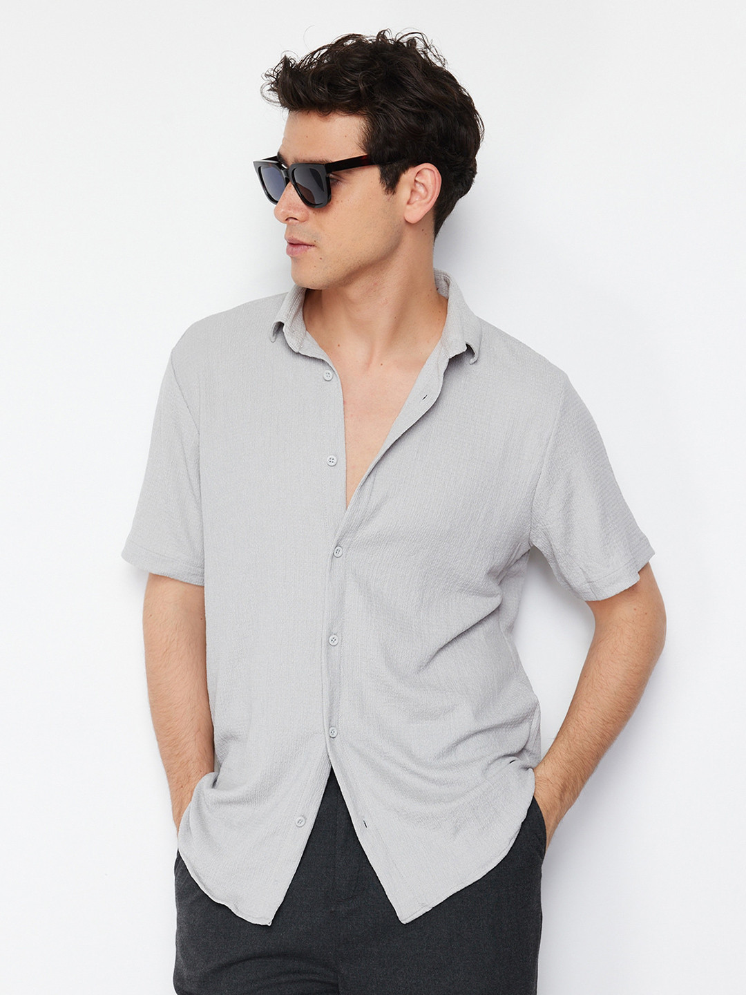 

Trendyol Spread Collar Opaque Casual Shirt, Grey