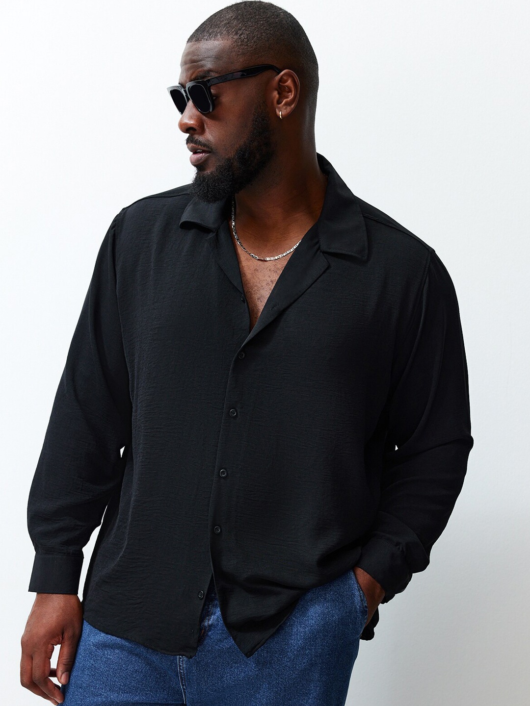 

Trendyol Spread Collar Opaque Casual Shirt, Black