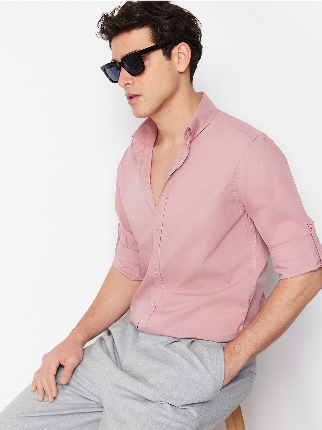 

Trendyol Button-Down Collar Roll-Up Sleeves Casual Shirt, Pink