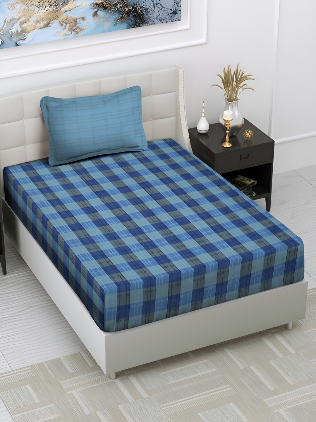 

Arrabi Blue Geometric 300 TC Single Bedsheet With 1 Pillow Cover