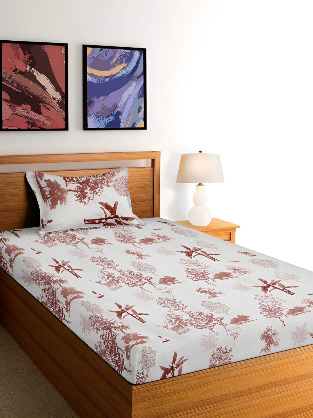 

Arrabi Cream & Brown Floral 300 TC Single Bedsheet With 1 Pillow Cover